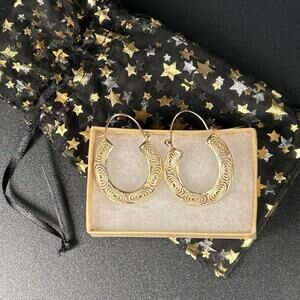 Anthropologie Birdcage Huggie Brilliant Gold Tone Swirled Filagree Hoop Earrings